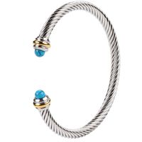 Simple Style C Shape Stainless Steel Inlay Artificial Crystal Turquoise Bangle main image 4