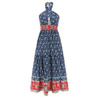 Bohemian Ditsy Floral Halter Neck Sleeveless Printing Polyester Maxi Long Dress A-line Skirt sku image 11