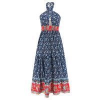 Bohemian Ditsy Floral Halter Neck Sleeveless Printing Polyester Maxi Long Dress A-line Skirt sku image 13