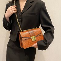 Women's Small Pu Leather Solid Color Vintage Style Square Lock Clasp Crossbody Bag main image 3
