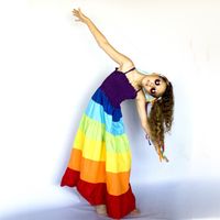 Casual Rainbow Cotton Blend Polyester Printing Midi Dress Family Matching Outfits main image 2