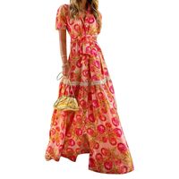 Women's Irregular Skirt Bohemian Turndown Printing Short Sleeve Printing Maxi Long Dress Street main image 6