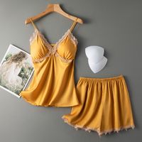 Women's Sexy Color Block Imitated Silk Polyester Lace Shorts Sets main image 6