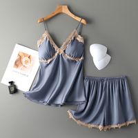 Women's Sexy Color Block Imitated Silk Polyester Lace Shorts Sets main image 3