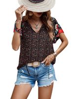 Women's Chiffon Shirt Short Sleeve Blouses Printing Casual Ditsy Floral main image 4