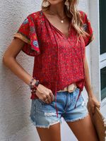 Women's Chiffon Shirt Short Sleeve Blouses Printing Casual Ditsy Floral main image 2