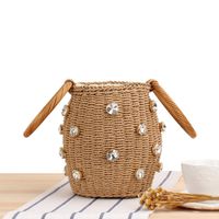 Women's Small Spring&summer Straw Solid Color Vacation Bucket String Straw Bag main image 5