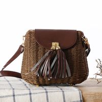 Women's Small Straw Solid Color Basic Square Flip Cover Crossbody Bag sku image 2