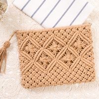 Women's Medium Cotton Rope Solid Color Vintage Style Square Zipper Crossbody Bag Straw Bag main image 5