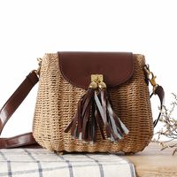 Women's Small Straw Solid Color Basic Square Flip Cover Crossbody Bag sku image 4