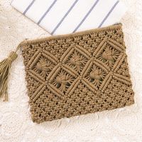Women's Medium Cotton Rope Solid Color Vintage Style Square Zipper Crossbody Bag Straw Bag main image 2