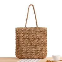 Women's Large Spring&summer Straw Solid Color Vacation Square Zipper Straw Bag sku image 1