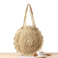 Women's Large Spring&summer Straw Solid Color Vacation Round Zipper Straw Bag main image 5