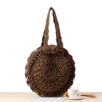 Women's Large Spring&summer Straw Solid Color Vacation Round Zipper Straw Bag main image 4