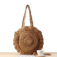 Women's Large Spring&summer Straw Solid Color Vacation Round Zipper Straw Bag main image 6