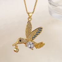 Simple Style Bird Copper Plating Inlay Zircon 18k Gold Plated Pendant Necklace main image 2