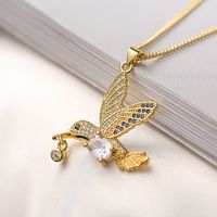 Simple Style Bird Copper Plating Inlay Zircon 18k Gold Plated Pendant Necklace sku image 1