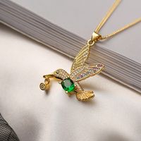 Simple Style Bird Copper Plating Inlay Zircon 18k Gold Plated Pendant Necklace sku image 1
