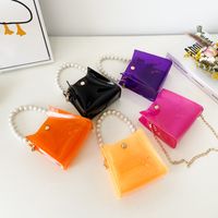 Women's Small Pvc Solid Color Cute Pearls Transparent Square Magnetic Buckle Crossbody Bag main image 1