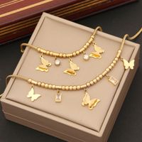 Acero Inoxidable Chapados en oro de 18k Elegante Enchapado Embutido Mariposa Diamante Artificial Pulsera Aretes Collar main image 6