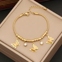 Acero Inoxidable Chapados en oro de 18k Elegante Enchapado Embutido Mariposa Diamante Artificial Pulsera Aretes Collar main image 4