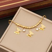 Stainless Steel 18K Gold Plated Elegant Plating Inlay Butterfly Artificial Diamond Bracelets Earrings Necklace main image 3