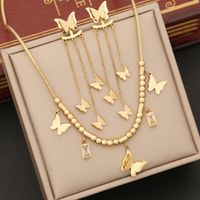 Stainless Steel 18K Gold Plated Elegant Plating Inlay Butterfly Artificial Diamond Bracelets Earrings Necklace main image 7