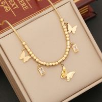 Stainless Steel 18K Gold Plated Elegant Plating Inlay Butterfly Artificial Diamond Bracelets Earrings Necklace sku image 3