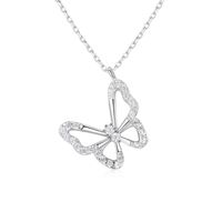 Simple Style Butterfly Copper Plating Hollow Out Inlay Artificial Diamond White Gold Plated Pendant Necklace sku image 1