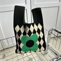 Women's Vintage Style Stripe Heart Shape Butterfly Knit Shopping Bags sku image 59