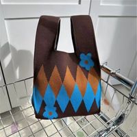 Women's Vintage Style Stripe Heart Shape Butterfly Knit Shopping Bags sku image 66