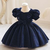 Princess Solid Color Bowknot Polyester Girls Dresses main image 5