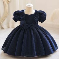 Princess Solid Color Bowknot Polyester Girls Dresses main image 1