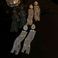 1 Pair Shiny Water Droplets Tassel Plating Inlay Alloy Crystal Silver Plated Drop Earrings main image 1
