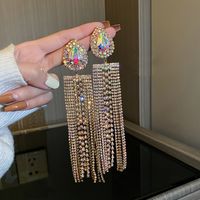 1 Pair Shiny Water Droplets Tassel Plating Inlay Alloy Crystal Silver Plated Drop Earrings main image 3