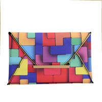 Colour Pu Leather Color Block Square Evening Bags sku image 1