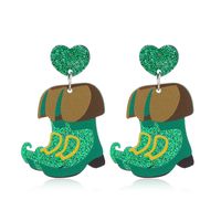 1 Pair Casual Shamrock Heart Shape Boots Arylic St. Patrick Women's Drop Earrings sku image 1