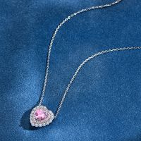 1 Piece Fashion Heart Shape Sterling Silver Inlay Zircon Pendant Necklace sku image 1