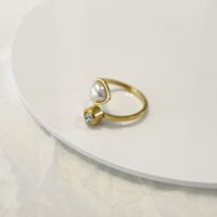 1 Piece Fashion Heart Shape Titanium Steel Inlay Pearl Open Ring main image 5