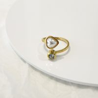 1 Stück Mode Herzform Titan Stahl Inlay Perle Offener Ring main image 1