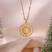 1 Piece Fashion Sun Moon Stainless Steel Plating Hollow Out Inlay Artificial Diamond Pendant Necklace main image 1