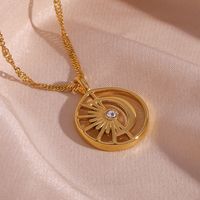 1 Piece Fashion Sun Moon Stainless Steel Plating Hollow Out Inlay Artificial Diamond Pendant Necklace main image 4