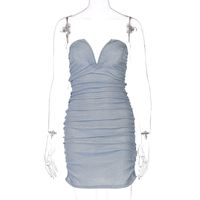 Sexy Solid Color Strapless Sleeveless Sequins Pleated Spandex Polyester Above Knee Pleated Skirt sku image 1