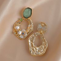 1 Paar Mode Blume Kupfer Inlay Künstliche Edelsteine Künstliche Perlen Ohrstecker main image 4
