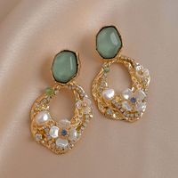 1 Paar Mode Blume Kupfer Inlay Künstliche Edelsteine Künstliche Perlen Ohrstecker main image 1