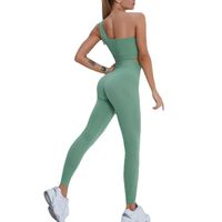 Sports Solid Color Nylon Round Neck Tracksuit Racerback Tank Tops Leggings main image 5