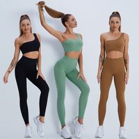 Sports Solid Color Nylon Round Neck Tracksuit Racerback Tank Tops Leggings main image 1
