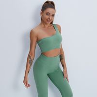 Sports Solid Color Nylon Round Neck Tracksuit Racerback Tank Tops Leggings main image 2
