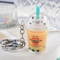 1 Piece Fashion Milk Tea Cat Arylic Unisex Bag Pendant Keychain sku image 3