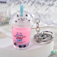 1 Piece Fashion Milk Tea Cat Arylic Unisex Bag Pendant Keychain sku image 2